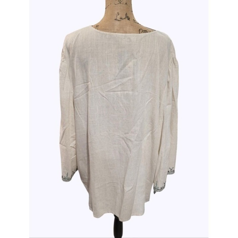 Solitaire Cream Linen Blend Embroidered Floral Butterfly Kimono Cardigan plus 2X - Picture 5 of 13